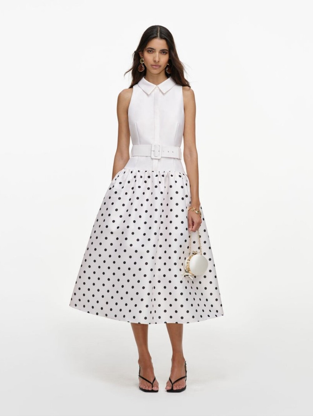 Self Portrait White Sleeveless Polka Dot Midi Dress